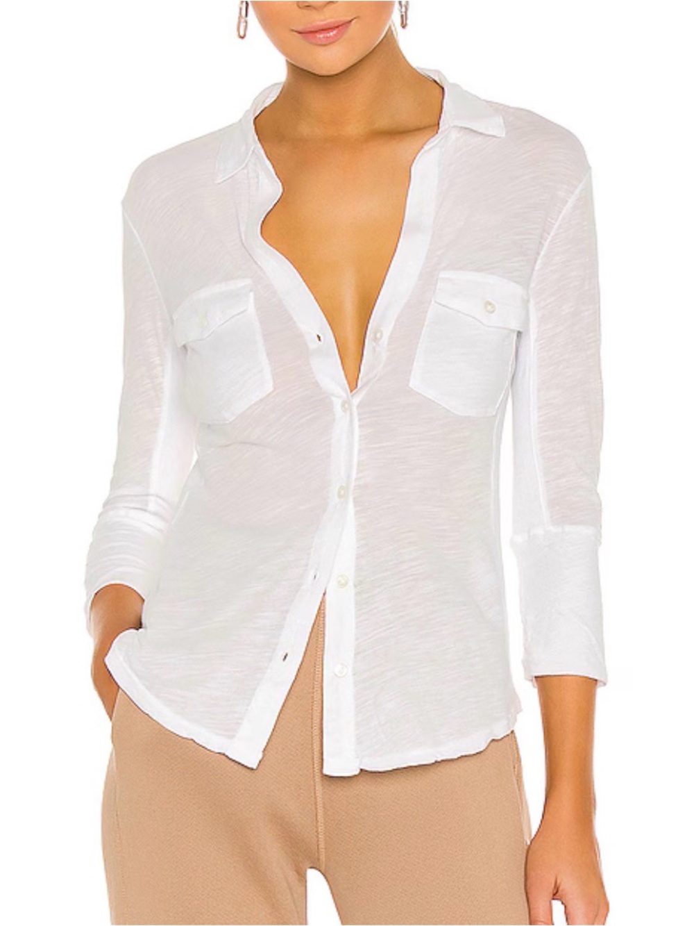 James Perse White Semi-Sheer Slub Side Panel Shirt - 0/XS